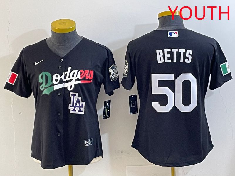 Youth Los Angeles Dodgers 50 Betts Black Mexico Game 2025 Nike MLB Jersey style 10